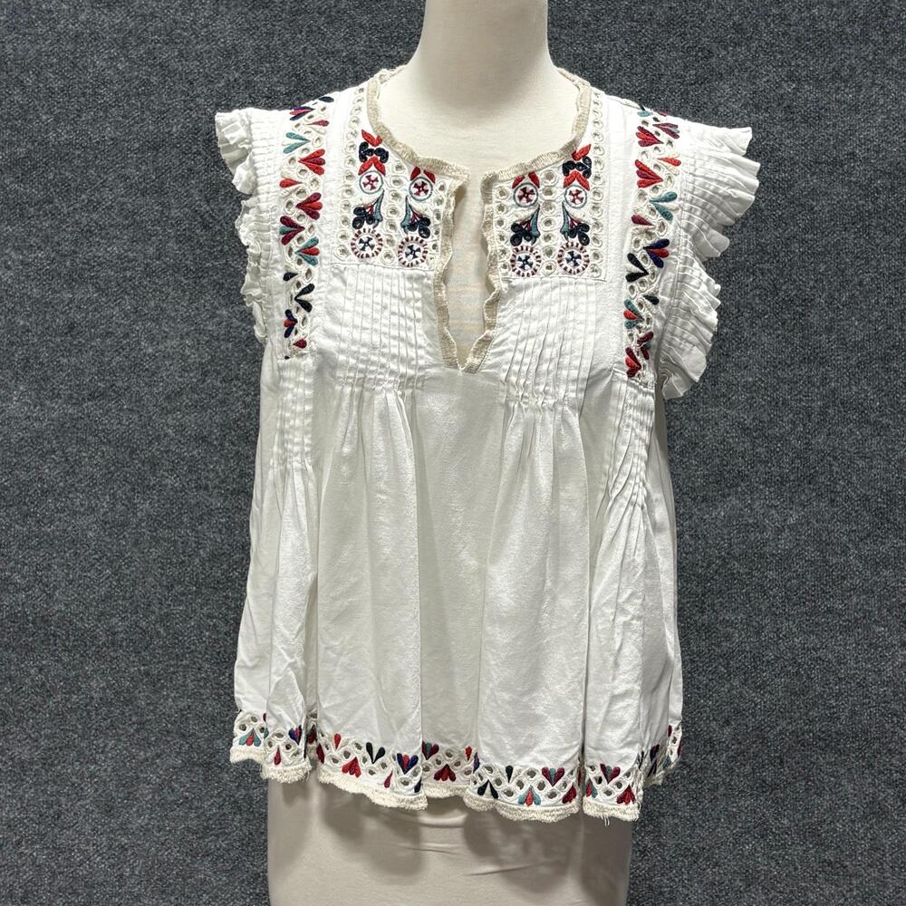 Sea New York Blouse Womens M White Alicia Flutter Sleeve Embroidered Boho Top